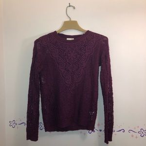 Plum purple lace detailed sweater with cutouts